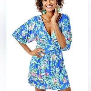 Lilly Pulitzer Parigi Romper Blue Flare Fancy Fins Size L